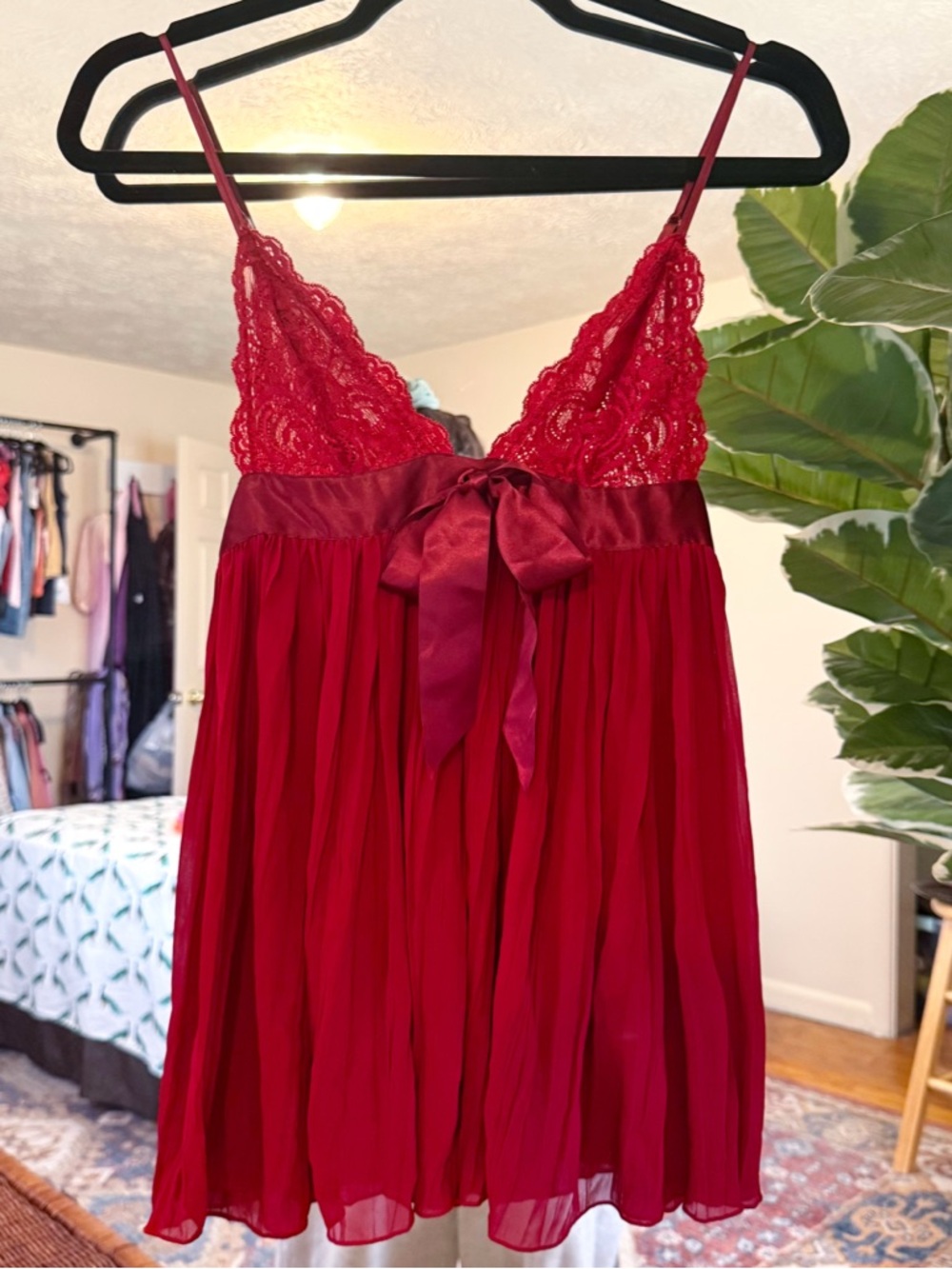 Victoria’s Secret red lace & pleated slip dress